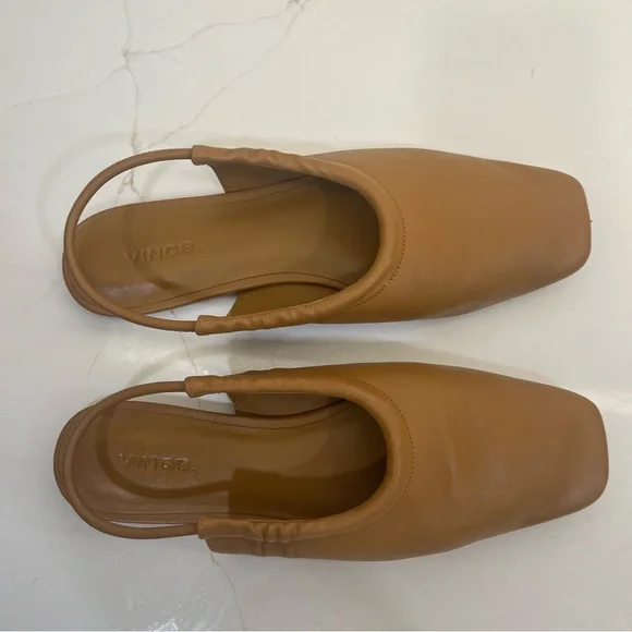 Vince Leather Slingback Square Flats - Picture 2 of 6